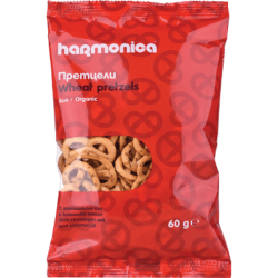 Βιολογικά pretzels σίτου ολικής, 80γρ., bio, Harmonica