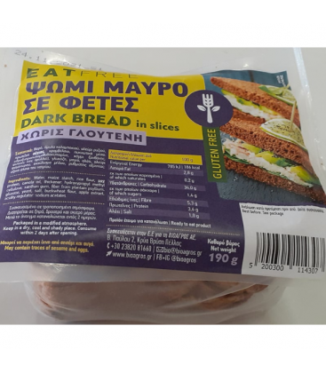 Ψωμί μαύρο σε φέτες χ/γλουτ, 190γρ., eat free, Βιοαγρός