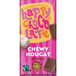 Happy Chocolate Βιολογική Μαύρη Σοκολάτα Chewy Nougat (Μαντολάτο) 100g