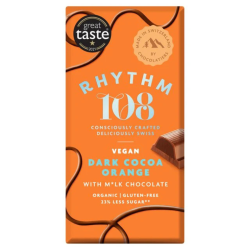 Rhythm 108 Βιολογική, Vegan  Σκούρα Σοκολάτα με Πορτοκάλι 100g