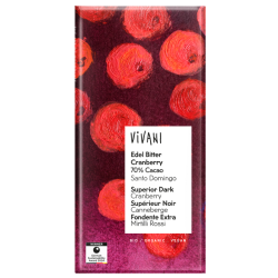 Vivani Βιολογική, Vegan Σοκολάτα 70 % Santo Domingo Κακάο με Cranberry  100g