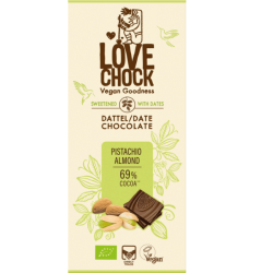 Lovechock Βιολογική, Vegan Σοκολάτα με 69% Κακάο Pistachio & Almond  70g